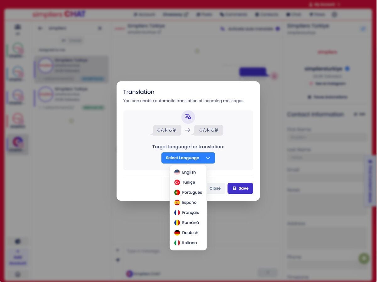 Simpliers CHAT comparison screenshot